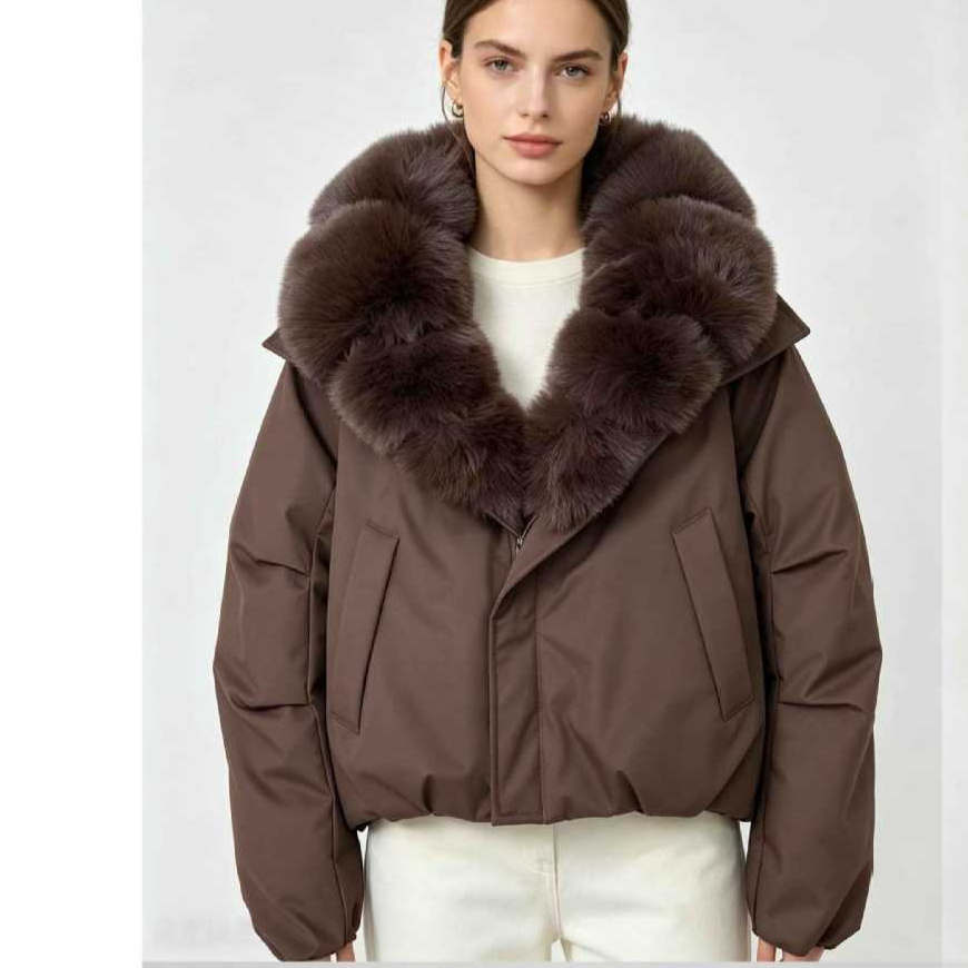 Women's Large Fur Collar Short Down Cotton-padded Jacket
